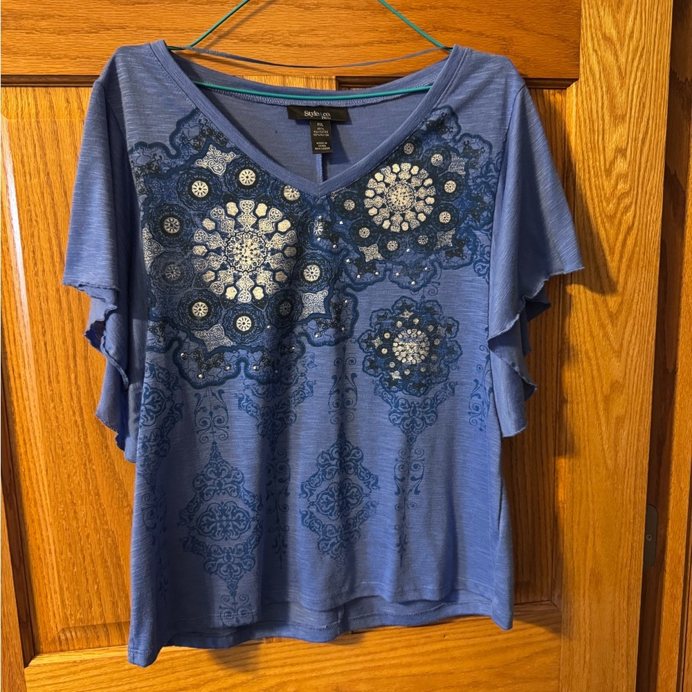 Style & Co. Petite Blue Embellished Top